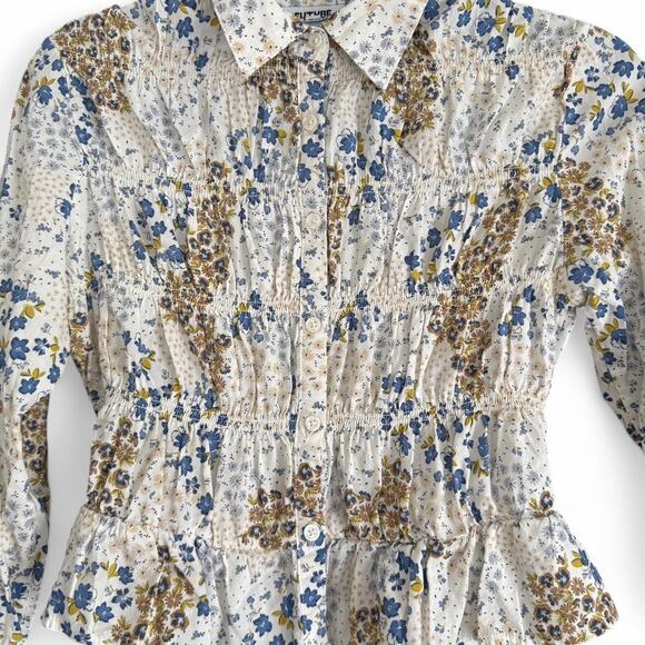 White floral print blouse with ruffle detail - Future Collective - Picture 2 of 5